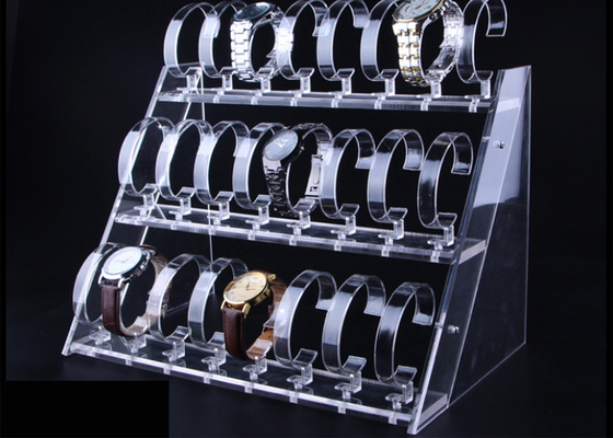 Présentoir acrylique transparent de montre de 3 rangées pour l'affichage de montre de Casio