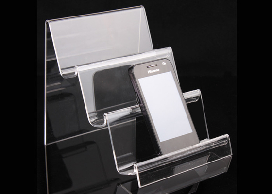 3 canalisations verticales acryliques transparentes de support acrylique de téléphone portable de rangée pour le téléphone d'Apple