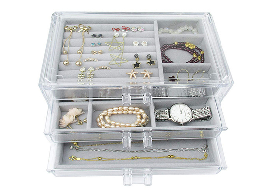 Les boîtes à bijoux acryliques d'affichage de bijoux d'espace libre de grande capacité avec des tiroirs ménagent de l'espace