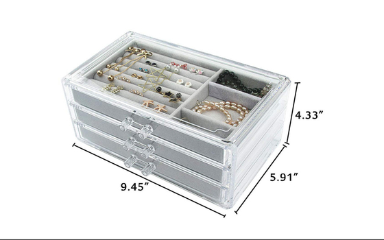 Les boîtes à bijoux acryliques d'affichage de bijoux d'espace libre de grande capacité avec des tiroirs ménagent de l'espace