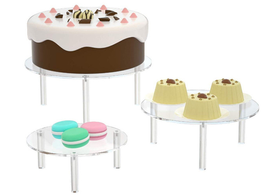 Ensemble acrylique rond clair du présentoir de gâteau 3 pour la pizza de gâteau de dessert de petit gâteau