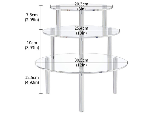 Ensemble acrylique rond clair du présentoir de gâteau 3 pour la pizza de gâteau de dessert de petit gâteau