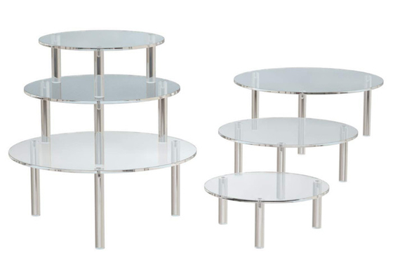 Ensemble acrylique rond clair du présentoir de gâteau 3 pour la pizza de gâteau de dessert de petit gâteau