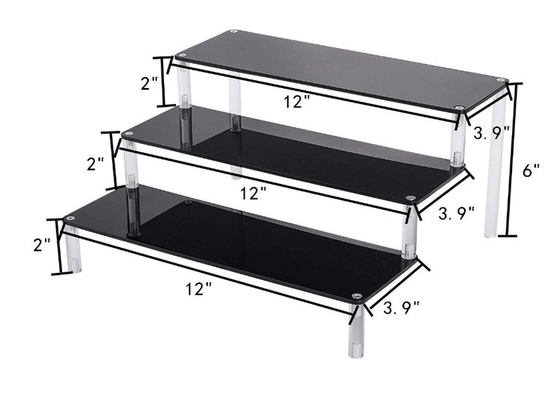 Résistance à l'impact acrylique de support de petit gâteau de gâteau de rangée acrylique noire du présentoir 3